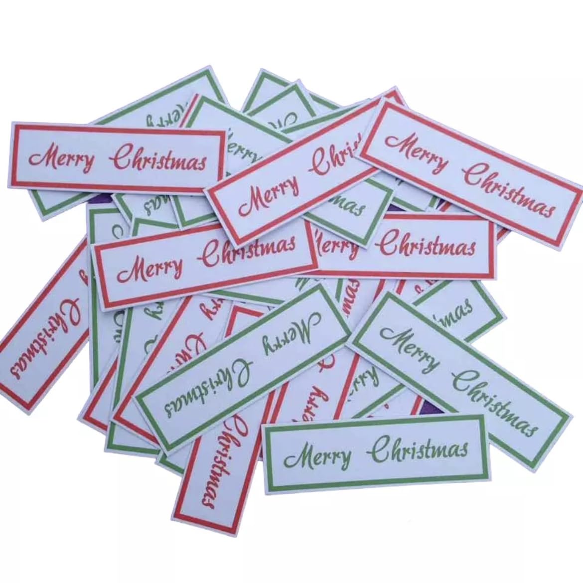 50 x Merry Christmas Card Toppers Red and Green Sentiment Labels Stickers for Card Making kits and Scrapbooking Supplies