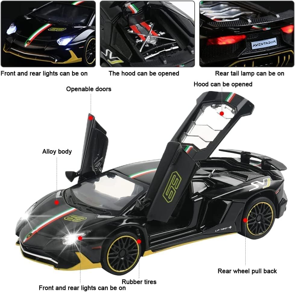 Image of Invite 1:32 Scale Lamborghini LP780-4 Alloy Die-Cast Car Model | Metal Toy Supercar with Openable Doors, Lights & Sound | Pull Back Vehicle for Kids & Collectors [Multicolor][Pack of 1]