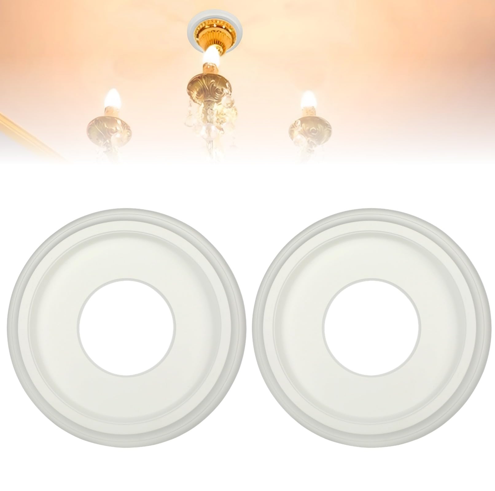 Packool Ceiling Medallion Round 9.84in, 2PCS Simple Ceiling Trim Plate Ceiling Trim Ring