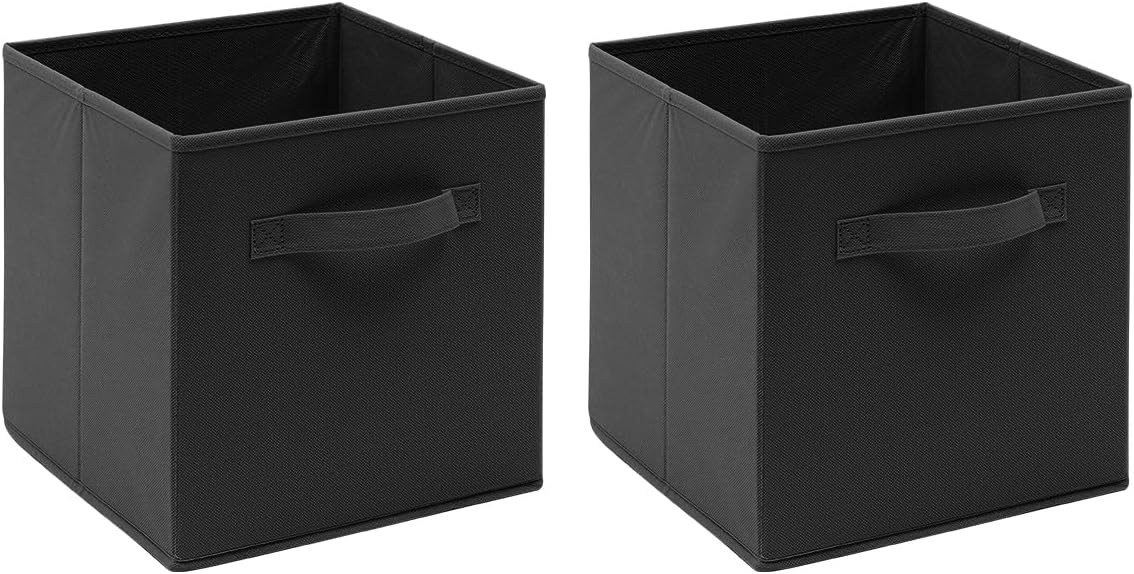 Homullel Foldable Storage Cubes Set of 2, Fabric Storage Boxes, Closet Storage Drawers Storage Organizer for Clothes (Tape Handle, Black)