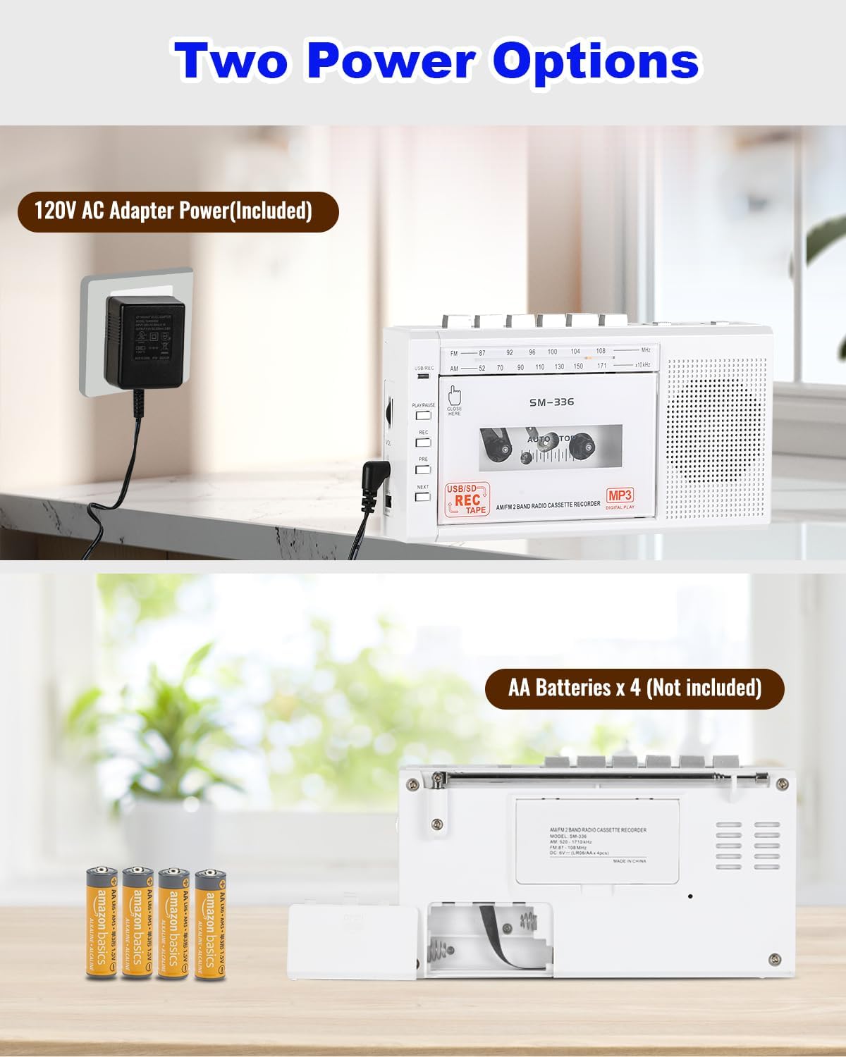 Portable Cassette Tape Player to Digital Converter via USB/SD Card, Record to Cassette/U Disk/SD Card via Mic, Power by AC or AA Battery, Portable Cassette Recorder with Speaker and Headphone Jack