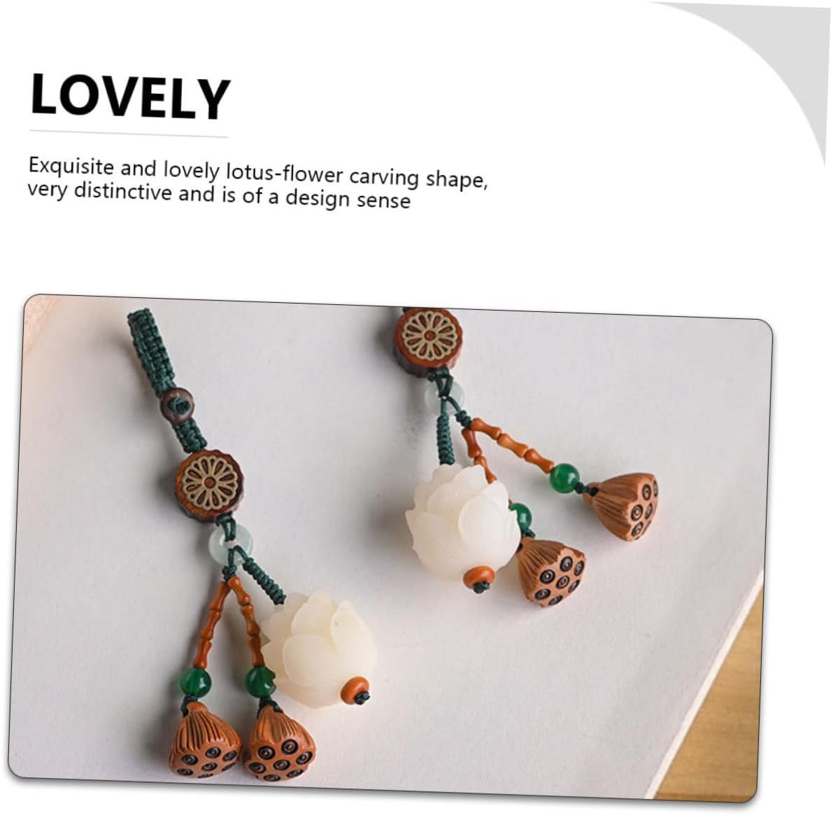 NUOBESTY Diy Lotus Flower Phone Pendant Keychain Natural White Jade Bodhi Carving Unique Flower Charm for Phone Bag Keyring Accessory Creative Decorative Pendant