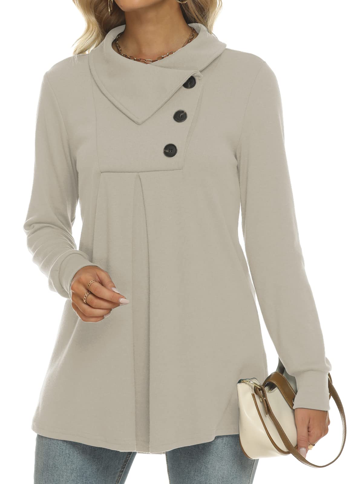 RANPHEE Womens Long Sleeve Fall Tops Button Pullover Sweatshirts Casual Loose Fit Swing Tunic Shirts