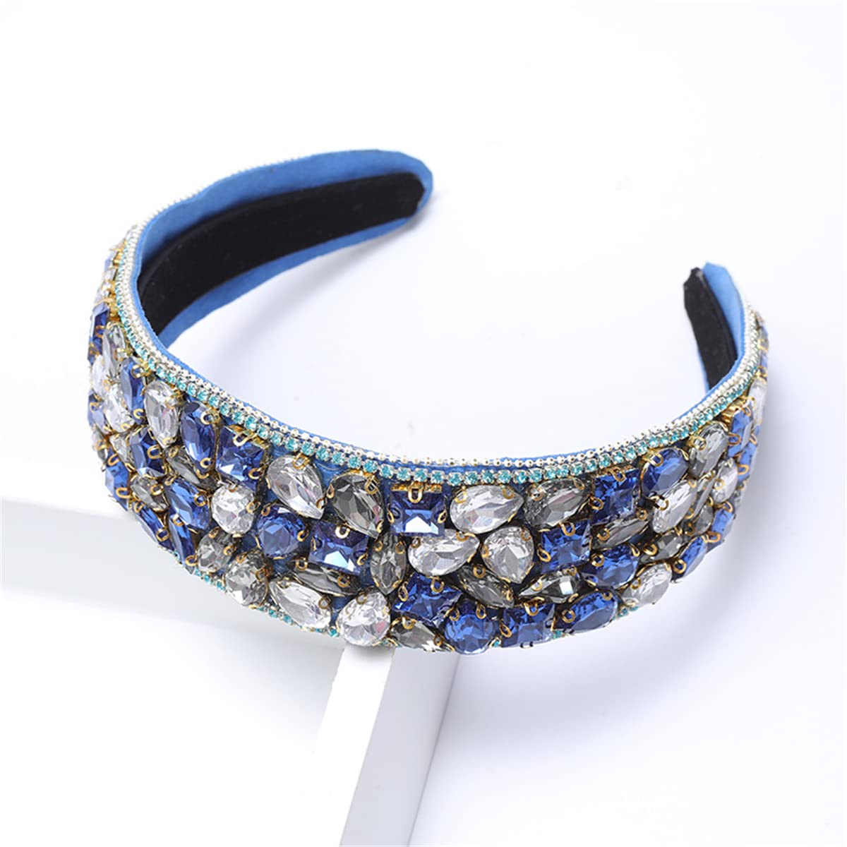 SPARKLY BLUE CRYSTAL PADDED RHINESTONES HEADBAND Light Blue Rhinestone Headband Blue Sparkle Headband Bold main image 2
