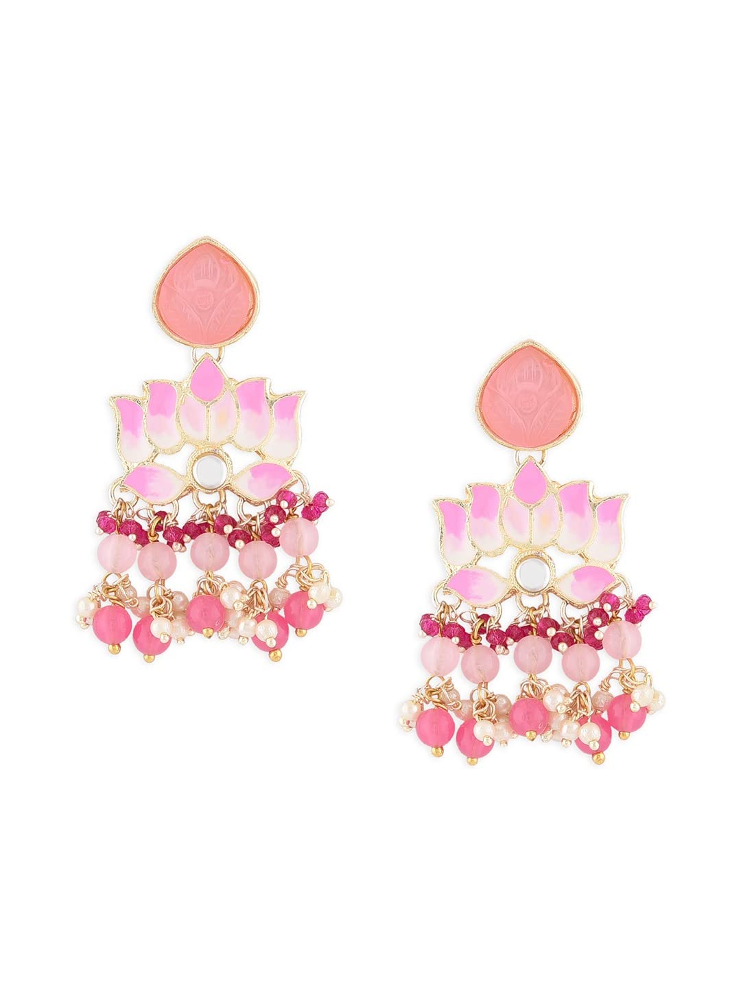 Zaveri Pearls Pink Meenakari Lotus Design Cluster Beads Drop Earring For Women-ZPFK14716 (B0BDG3KGJ6) Amazon Price History, Amazon Price Tracker
