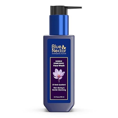 Blue Nectar Kumkumadi - Jabón facial iluminador con azafrán para mujeres y hombres, limpiador facial antigranos sin sulfato (10 hierbas, 3.38 onzas