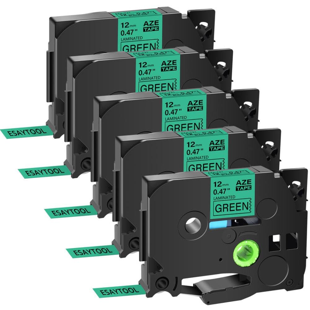 Nastro per etichette laminato nero su verde 12 mm x 8 m 5PK Tze 731 compatibile con PTD410 PTD610 PTE300 PTD460BT