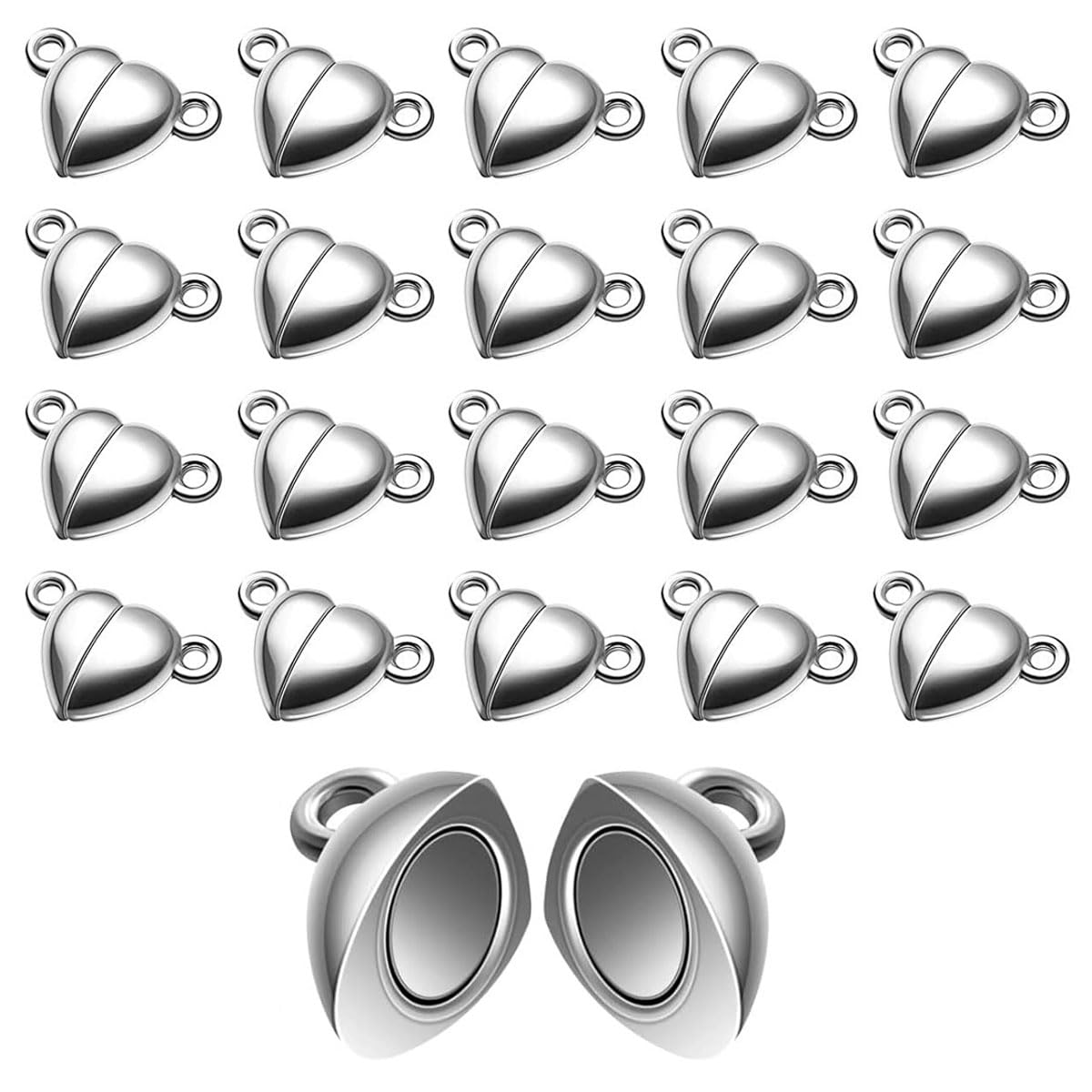 HZAOPZE20pcs Magnetic Chain Clasp - Chain Jewelry Clasps, Heart Shape Bracelet for Silver Necklace, DIY Chains/Bracelets/Jewelry Making