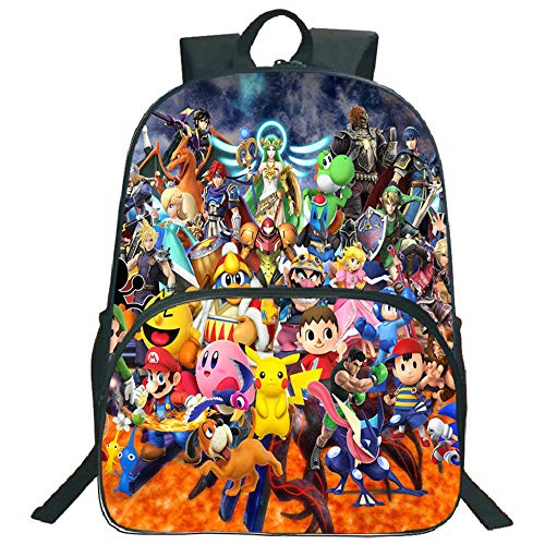 Super Mario Smash Bros School Mochila  Niños Niñas Moda Patrón de Colores Adolescentes