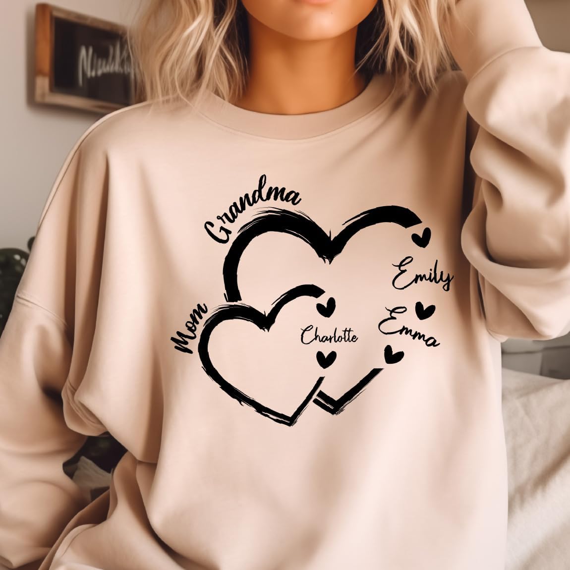 Custom Name Grandma Shirt Custom Names Double Heart Sweatshirt with Grandkids Names Grandma Hoodie Mother's Day Tee Custom Mimi Crewneck Family Name T Shirt Custom Mom Gifts Gift for Grandma - Image 7