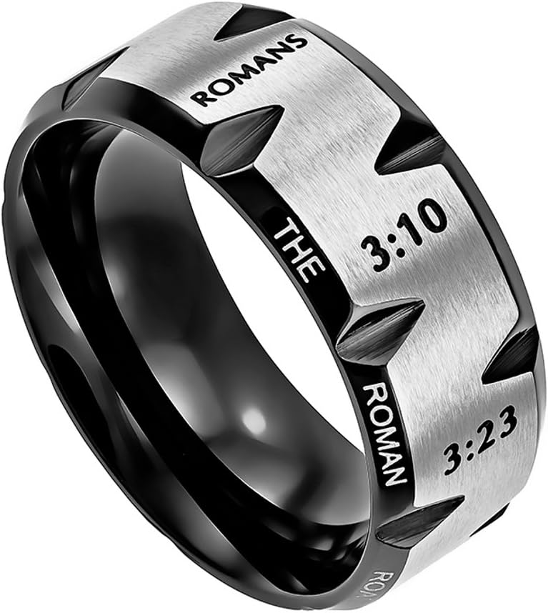 Roman Road to Salvation Ring with Christian Gospel Verse, Stainless Steel