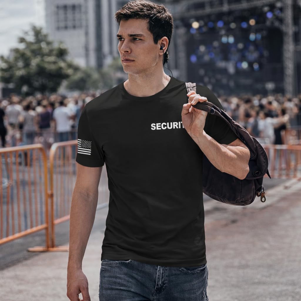Veracco Security Guard Shirt for Men – Event Staff Uniform T-Shirt with USA Flag Sleeve – Bouncer & Club Security Costume - Image 5