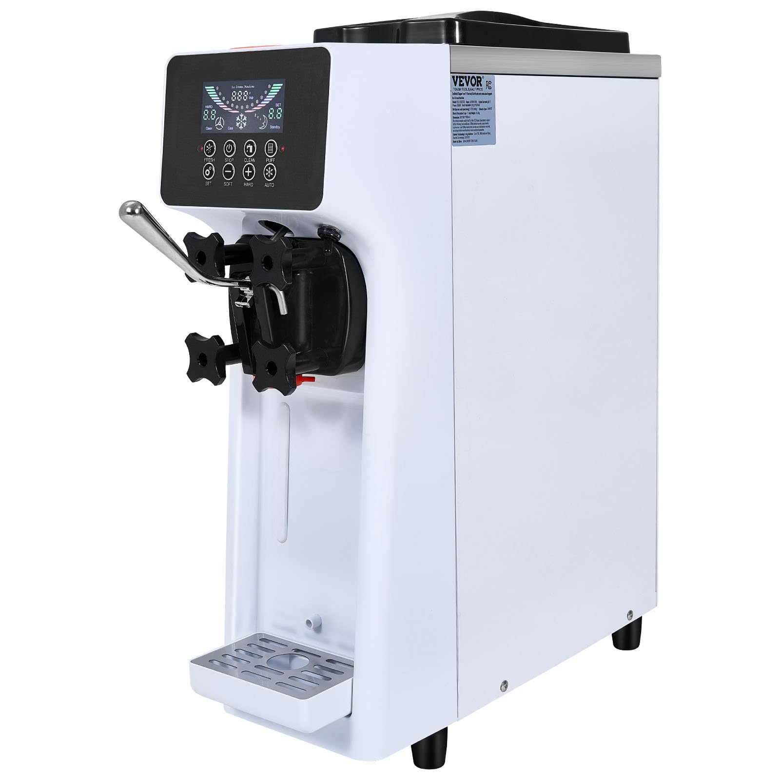 VEVOR Commercial Ice Cream Machine,1000W Single Flavor Countertop Soft Serve Ice Cream Maker with 4L Hopper 1.6L Cylinder, LCD Panel Auto Clean Pre-cooling,10.6 QT/H Yield for Restaurant Snack Bar