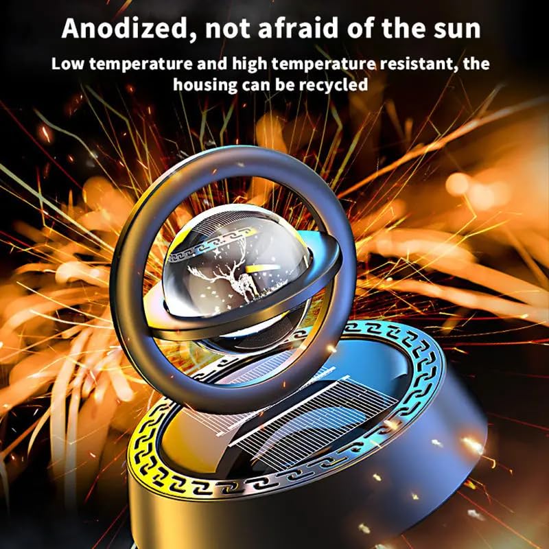 Image of YOURKARTS.COM Car Perfume Diffuser Rotating Solar Air Freshener Double-ring Aromatherapy Diffuser Scent Car Decoration Interior Accessories (Solar Metal Vertical Ring)