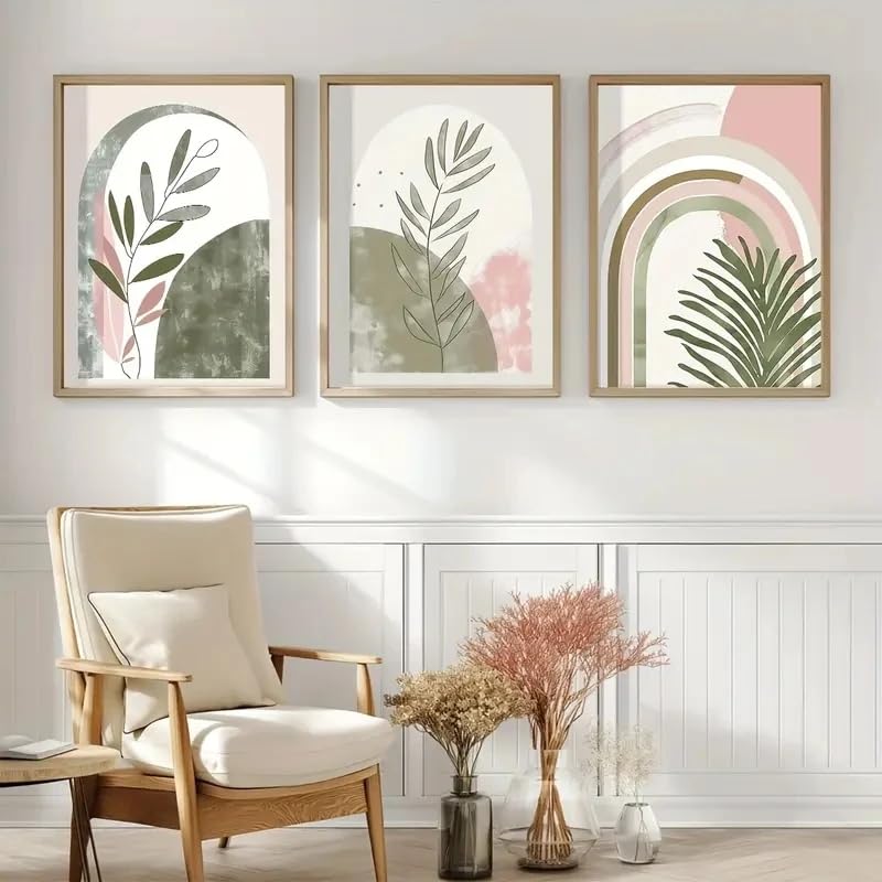 Tableaux muraux abstraits habiller un grand mur vide triptyque moderne rose