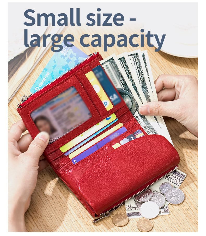 Joyfullygo Wallet - Unisex Pebble Leather Wallet With RFID Anti-Theft Protection Waterproof and Credit Card Holder (Red-01,Free size)2