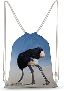 Zaino con coulisse in tela di struzzo seppellimento testa sabbia grande capacità zaino Cinch resistente all'acqua borsa sportiva yoga palestra per ragazzi ragazze bambini donne uomini adolescenti