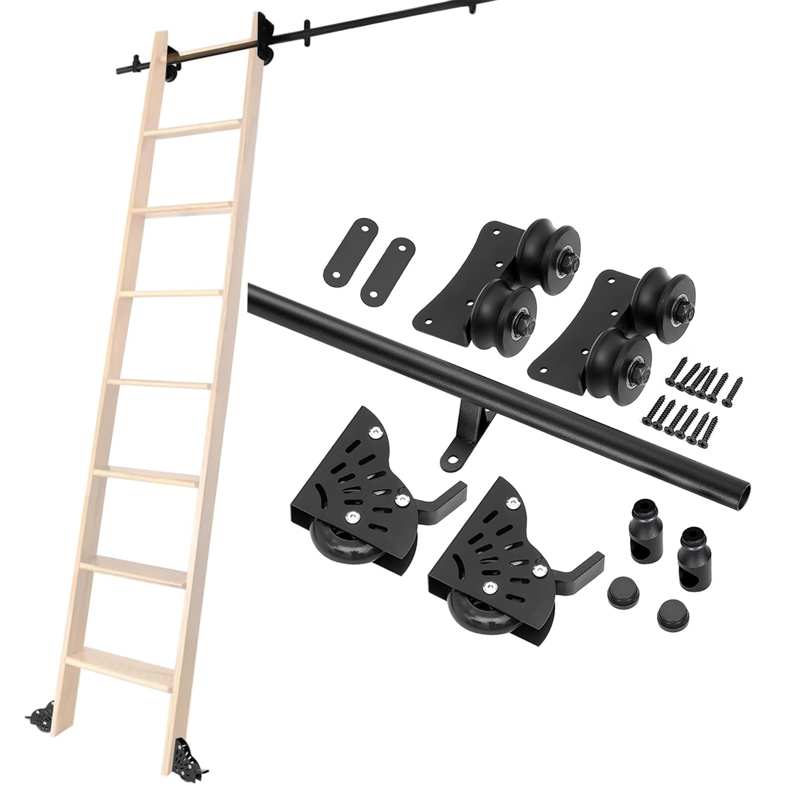 DONGGANSHI 100-732cm Rolling Library Ladder Hardware with Floor Roller Wheels,Metal Sliding Ladder Track Rail Kit(No Ladders) for Home,Loft,Bookshelves(10ft/300cm Track kit)