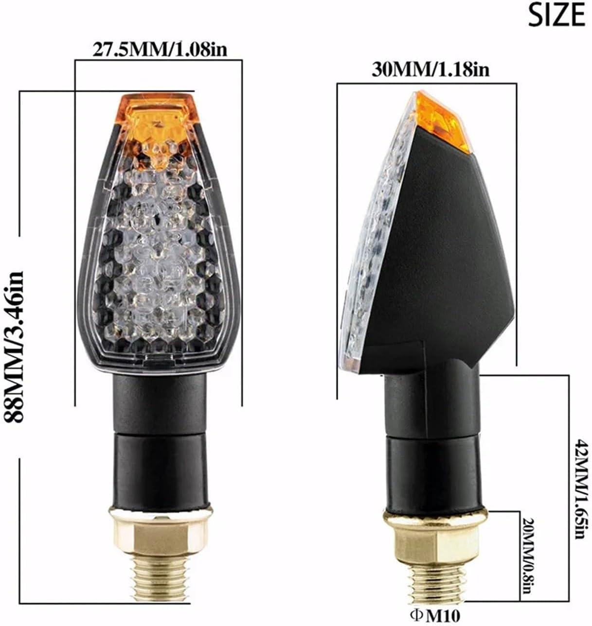 Genérico Indicadores de motocicleta Intermitentes para motocicleta M10 E-mark de 12 V y 24 V, homologados, luz ámbar intermitente de 14 LED.