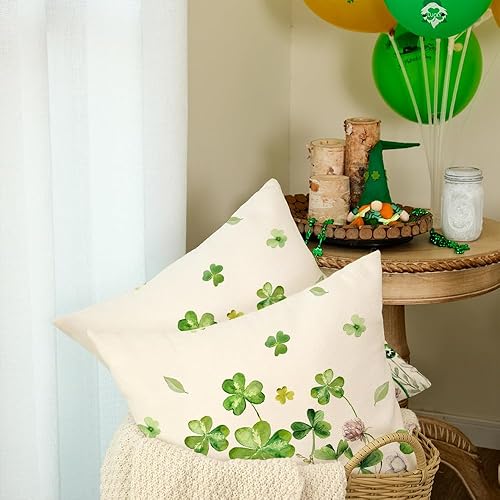 Miniatura 3 de AACORS Juego de 2 fundas de almohada del Día de San Patricio de 18 x 18 pulgadas, decoraciones florales de trébol, decoración de primavera para sofá
