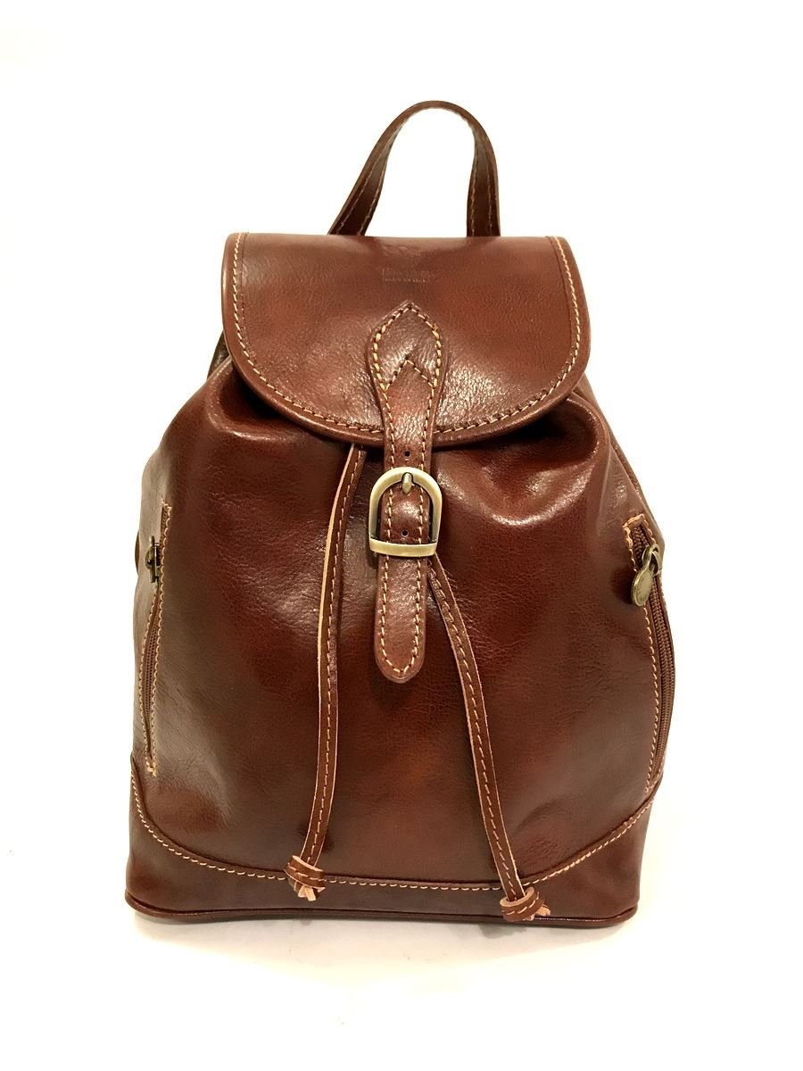 Zaino in Vera Pelle Made in Italy Vintage Borsa Donna Zeta Marrone MainApps