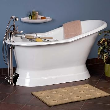 Signature Hardware 317140 Socorro 60" Cast Iron Soaking Freestanding Tub with Pre-Drilled Overflow Hole and Tap Deck