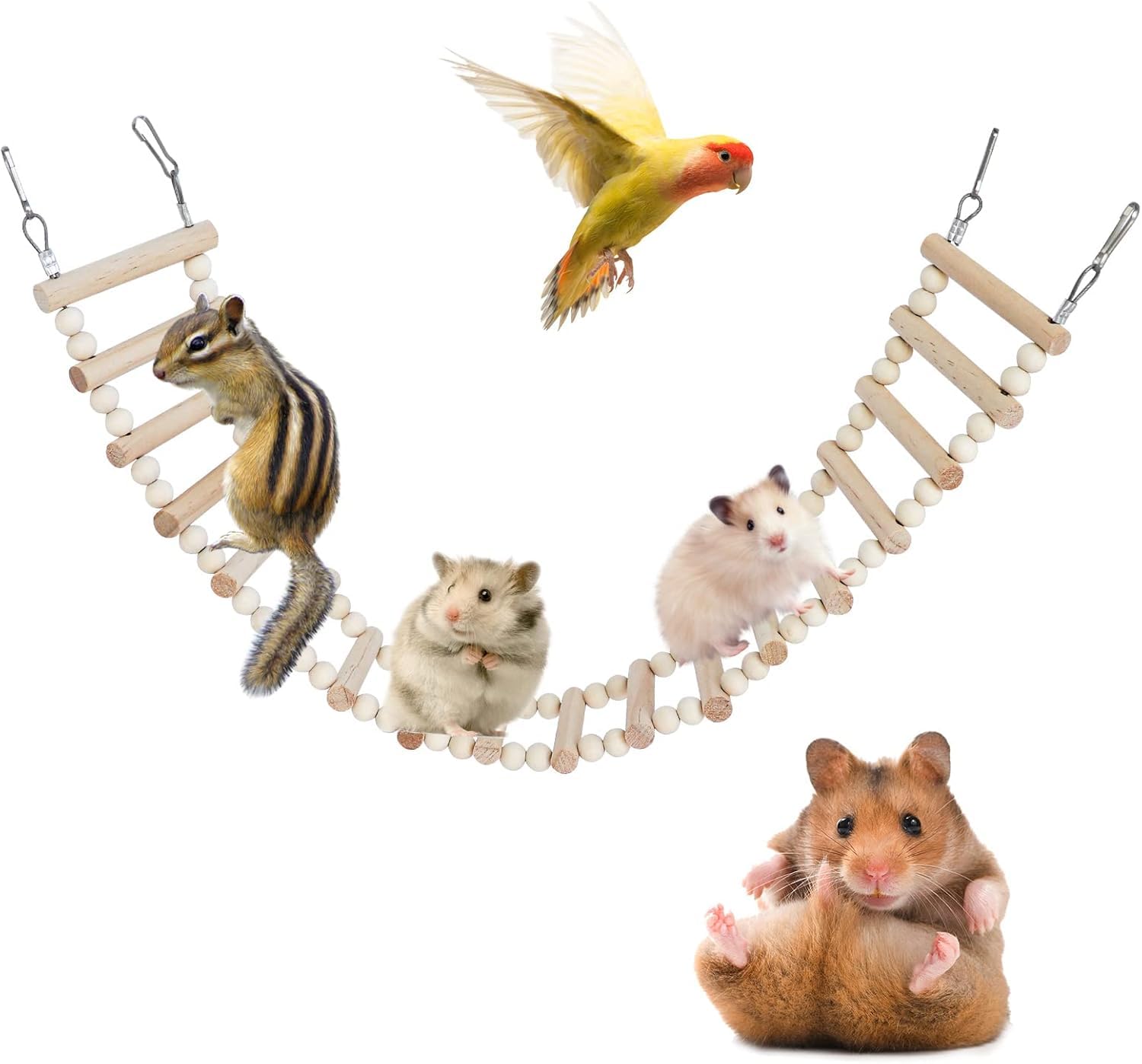 Dnoifne Rat Ladder Bridge Toy, Natural Wooden Climbing Toy for Rats, Hamsters, Birds, Parrots, Parakeets, Cockatiels, Sugar Gliders - 18 Steps - 25.98 x 3.14 Inch