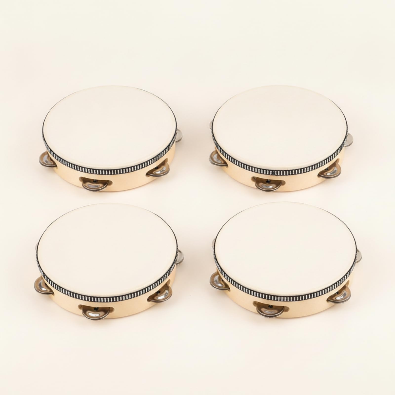 4 Pezzi Tamburello Leggero Tamburello in Legno con Campanelli Metallici Facile da Usare Tamburo a Mano per Bambini, Asilo