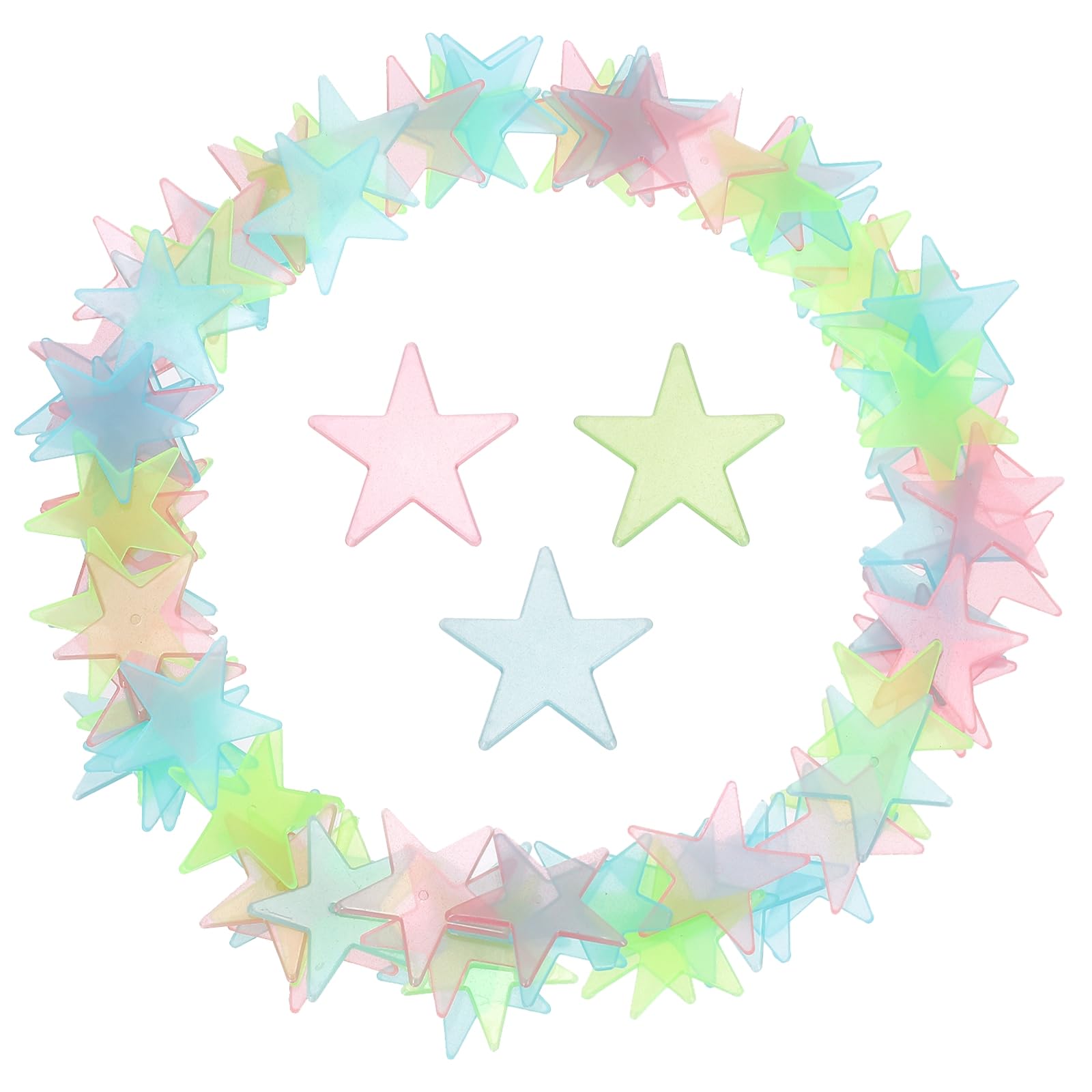 sourcing map 100 Pcs Glow in the Dark Stars Stickers for Ceiling,Luminous Stars Wall Sticker Mural Decals for Bedroom Wall Decor Art Decoration 1.5''Lx0.06''T, Green/Pink/Blue