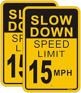 Slow Down Speed Limit 15 MPH Sign 2 Pack Metal Reflective 15MPH Signs Slow Traffic Signs 12" x 18" Rust Free Aluminum Easy Mounting Outdoor Use Waterproof Sturdy
