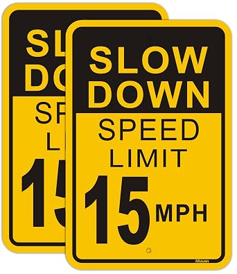 Slow Down Speed Limit 15 MPH Sign 2 Pack Metal Reflective 15MPH Signs Slow Traffic Signs 12" x 18" Rust Free Aluminum Easy Mounting Outdoor Use Waterproof Sturdy