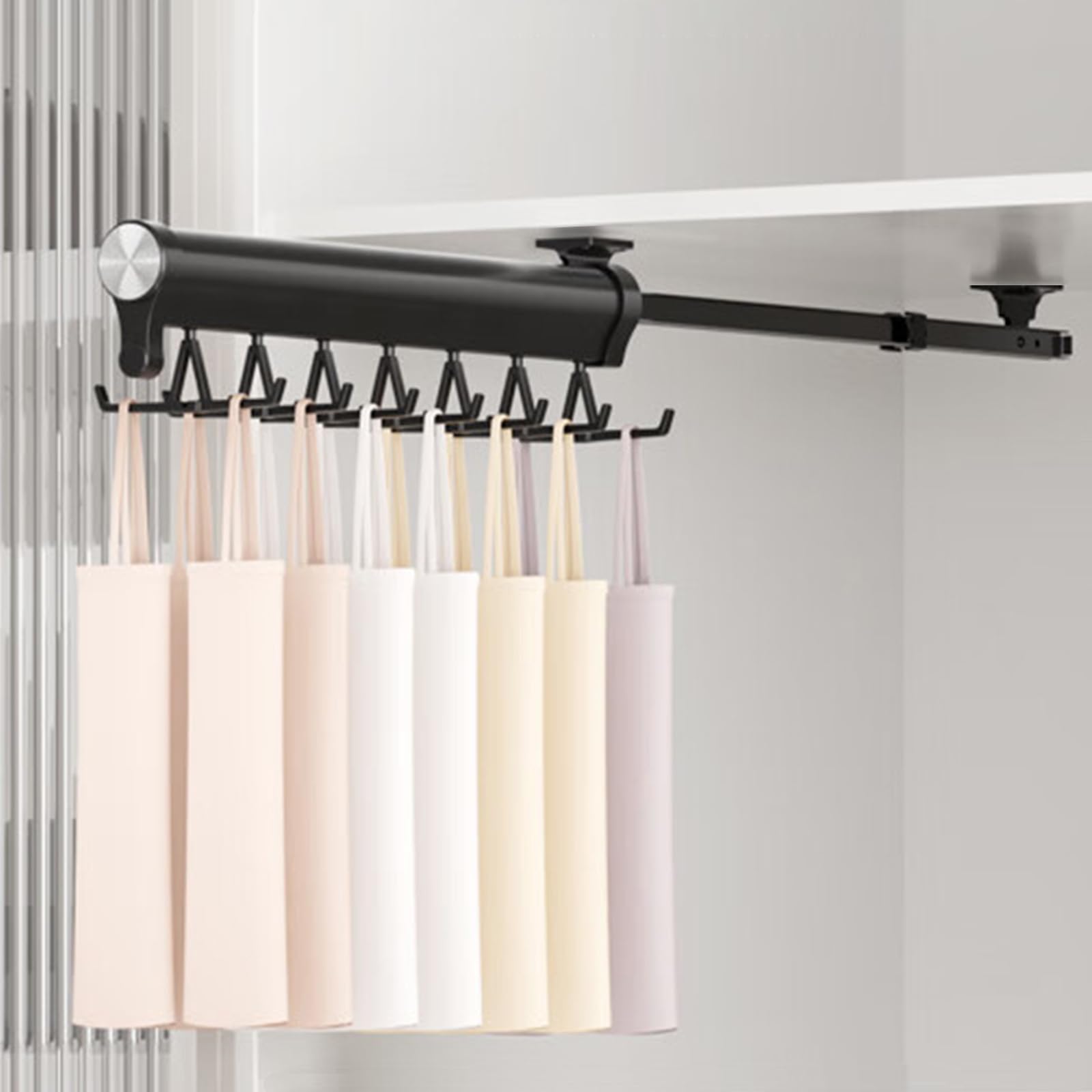 Barra para ropa extensible para armario de ropa, aleación de aluminio resistente, barra ajustable para guardar ropa, ahorro de espacio (Versión mejorada negra de 392 cm)