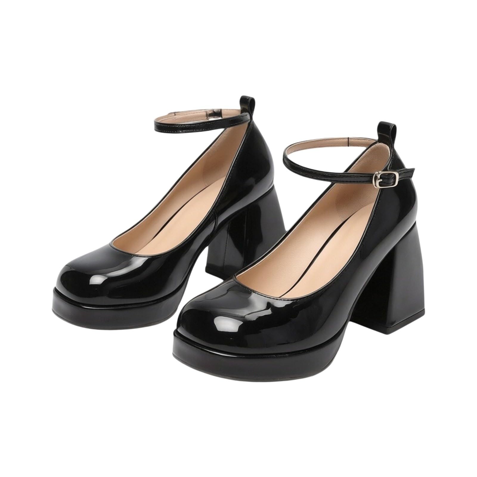 Scarpe da sposa da donna con tacco alto e plateau, Mary Janes | Scarpe con tacco grosso, sandali con tacco largo, in pelle verniciata, scarpe da sposa per feste di matrimonio