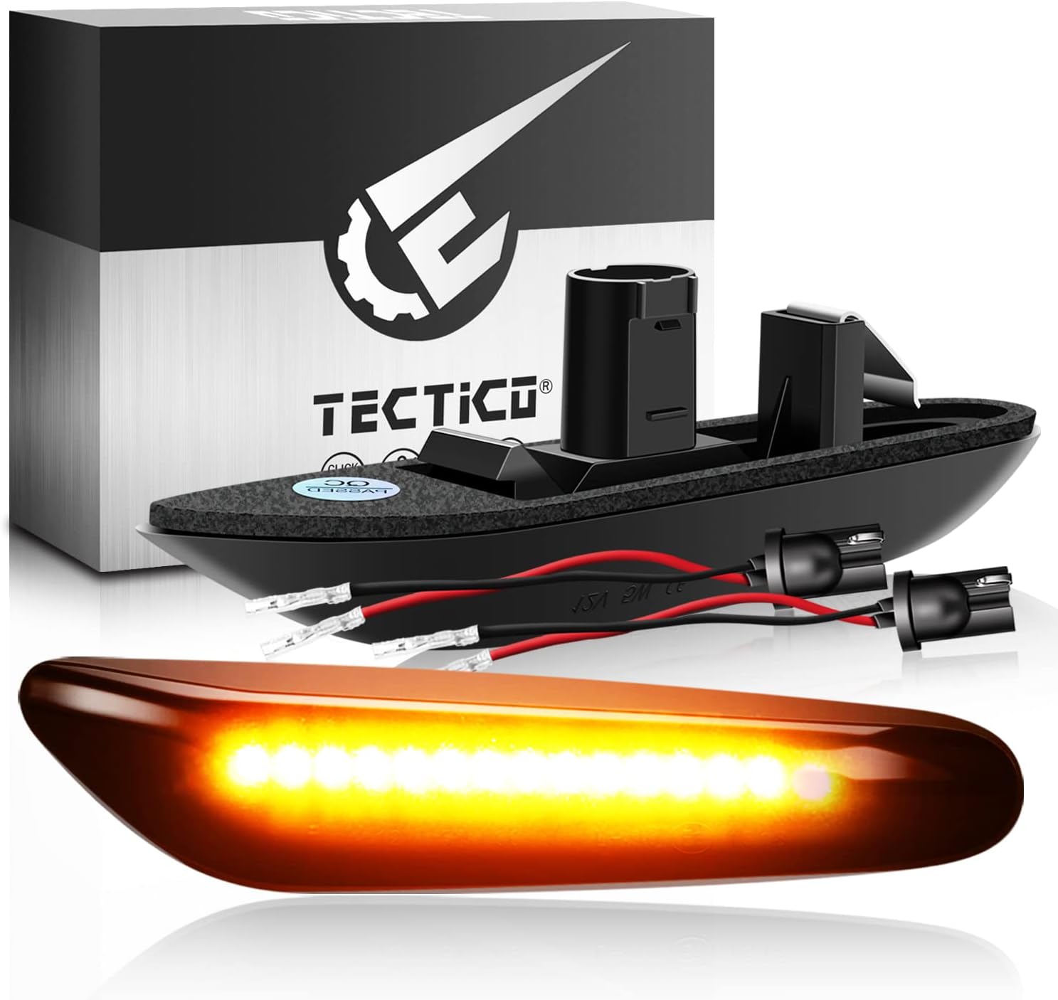 TECTICO LED Dynamic Side Indicator Amber Yellow Super Bright Canbus Sequential Repeater Lights Compatible with BMW E90 E91 E92 E93 E81 E82 E83 E84 E87 E88 E60 E61 E46 E36, 2 Lamps