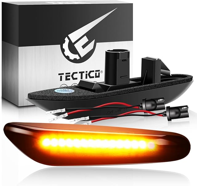 TECTICO LED Dynamic Side Indicator Amber Yellow Super Bright Canbus CE E8 Sequential Repeater Lights Compatible with BMW E90 E91 E92 E93 E81 E82 E83 E84 E87 E88 E60 E61 E46 E36, 2 Lamps