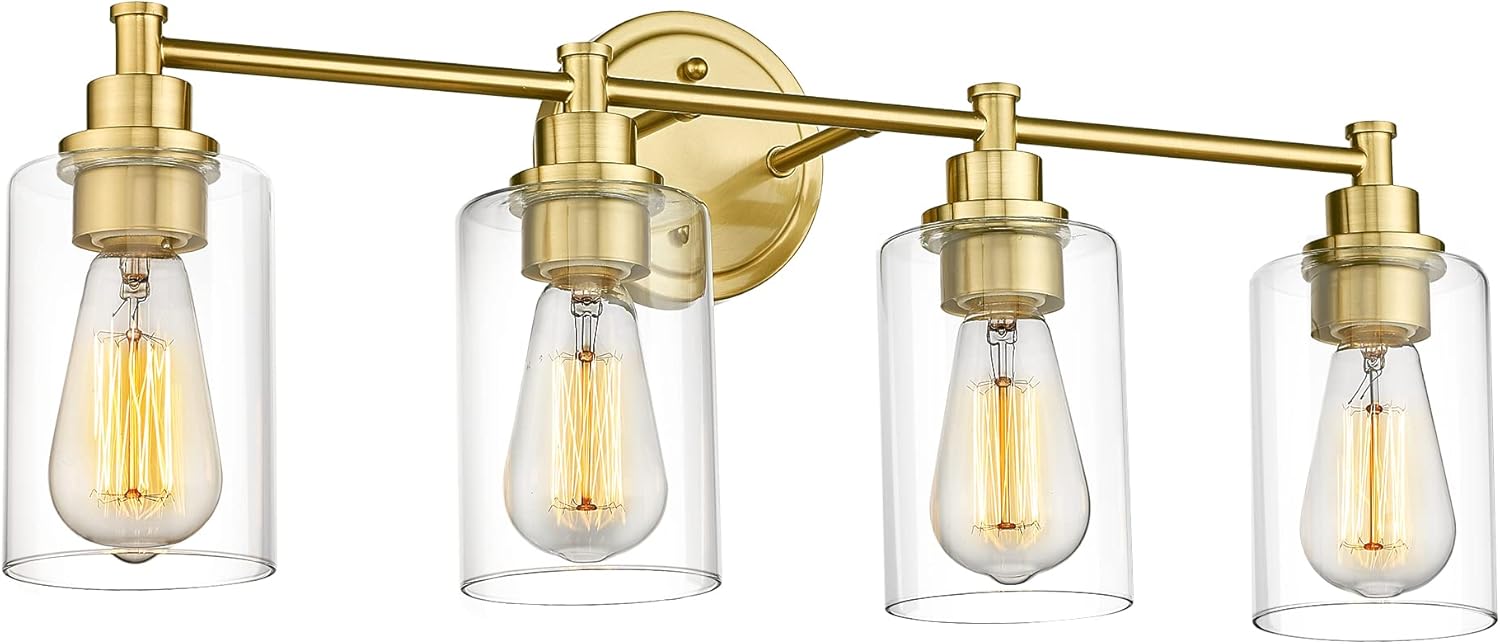 FEMILA Vanity Lights for Bathroom, Modern 4-Light Gold Bathroom Light Fixture, Wall Vanity Lamp with Champagne Gold Finish, 4FYC56B-4W BG Champagne Gold 24.8"