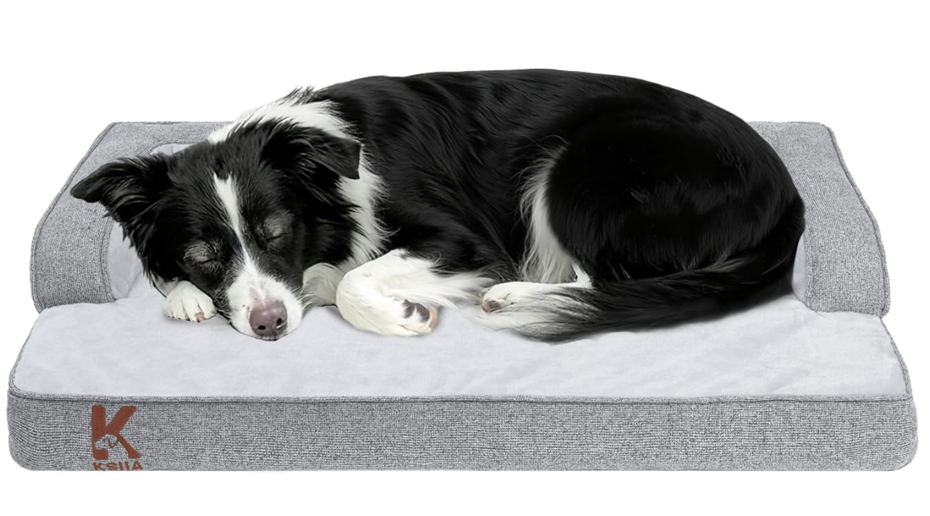 KSIIA Washable Dog Bed Large Sized Senior Dog Orthopedic Warm Soft Pet Sofa Waterproof Pet Couch with Sides