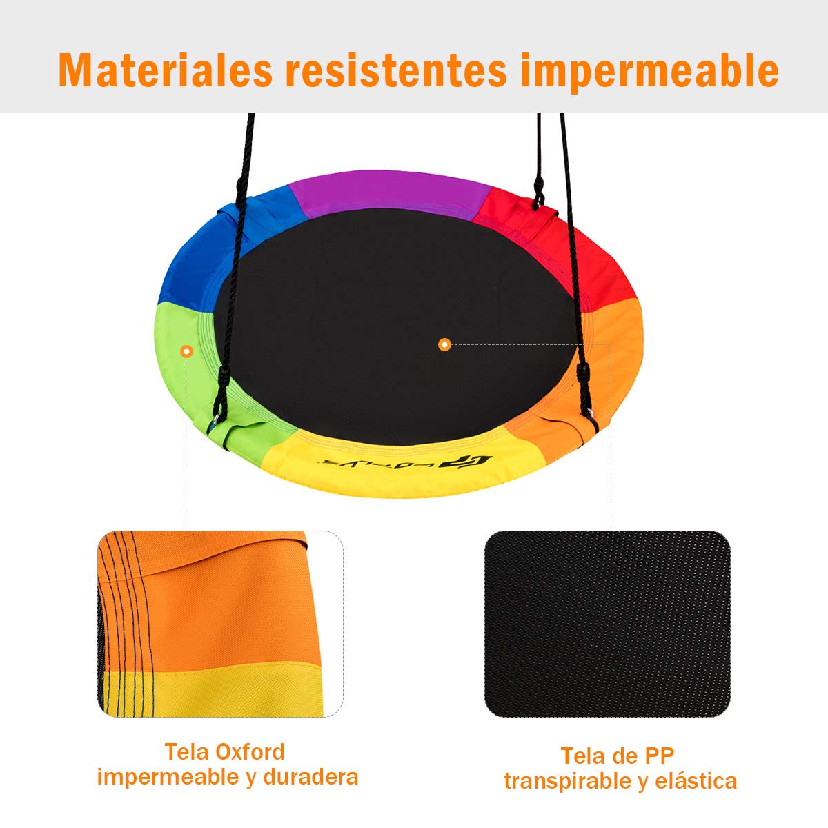 COSTWAY Columpio Nido Niños Columpio Redondo Diámetro 100cm Altura Ajustable Carga hasta 150 kg (Colorido)