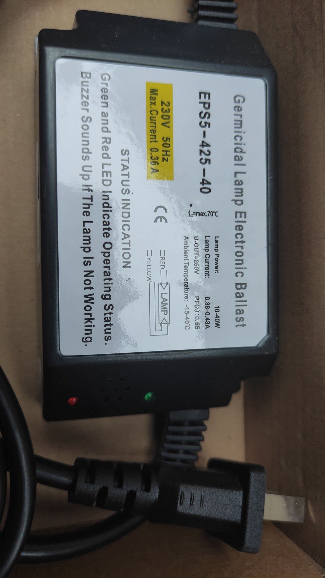 La lámpara ultravioleta está especialmente equipada con balasto electrónico de 12W, 20W, 30W, 40W, alarma de RW5-425-40