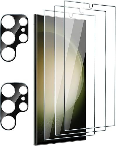 PULEN Protector de pantalla para Samsung Galaxy S24 Ultra (paquete de 3) con 2 paquetes de protectores de lente de cámara, vidrio templado
