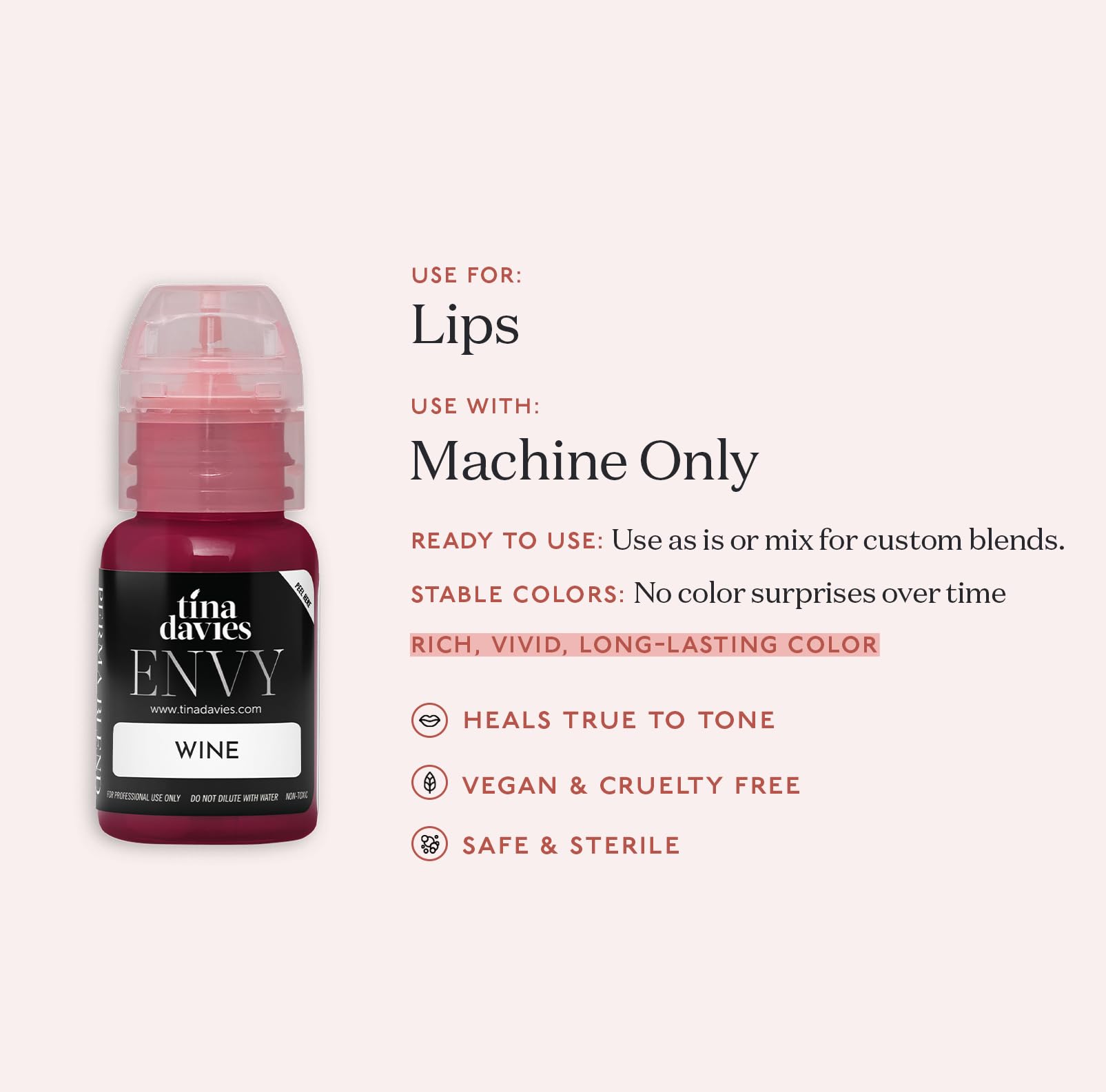 Tina Davies Professional Envy & Lust Pigments à lèvres – Maquillage permanent pour les lèvres – Couleurs soignées fidèles au ton – Haute rétention – Envy Wine, flacon de 15 ml