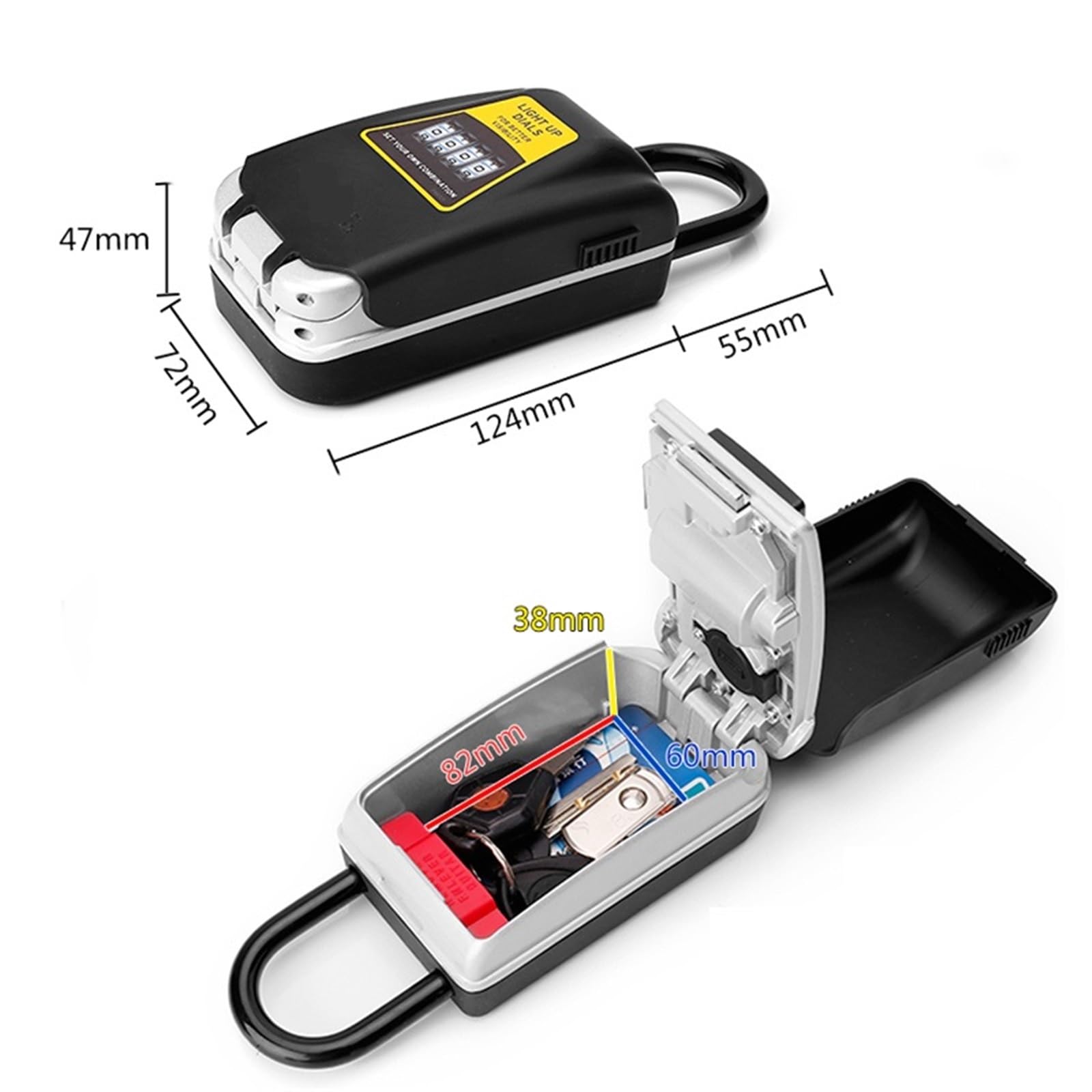 Cassaforte, cassaforte per la casa, Serratura Esterna Chiave Cassetta Di Sicurezza Chiavi Scatola Di Immagazzinaggio Lucchetto Usa Quadranti Luminosi Chiavi Di Blocco Password Gancio Scatole Organizer