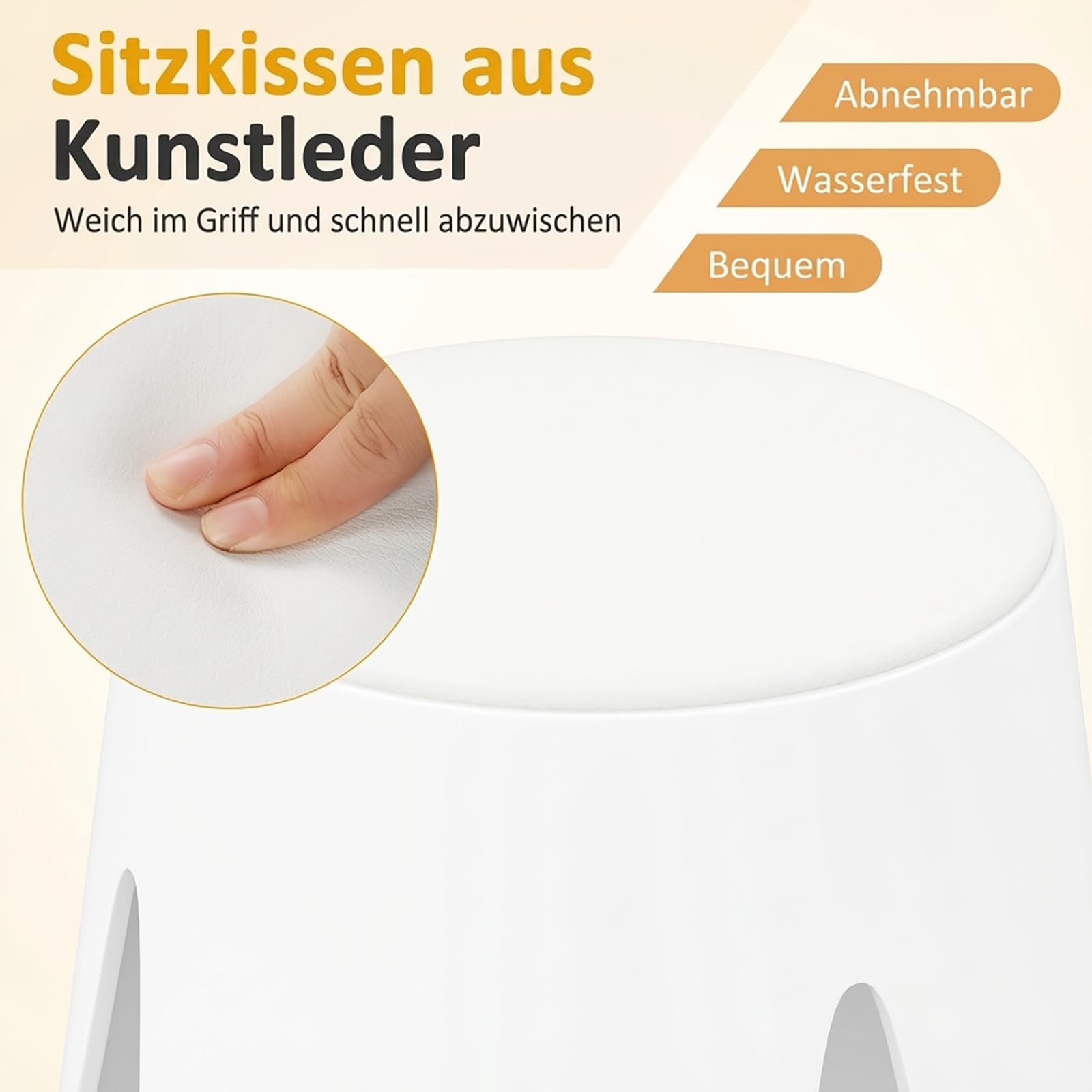 COSTWAY 8er-Set stapelbare Hocker, Sitzhocker rund mit Sitzkissen, Esszimmerhocker tragbar, Badezimmerhocker, Stapelstühle für Klassenzimmer, Wohnzimmer & Esszimmer, Ø45 x 46 cm (Weiß)