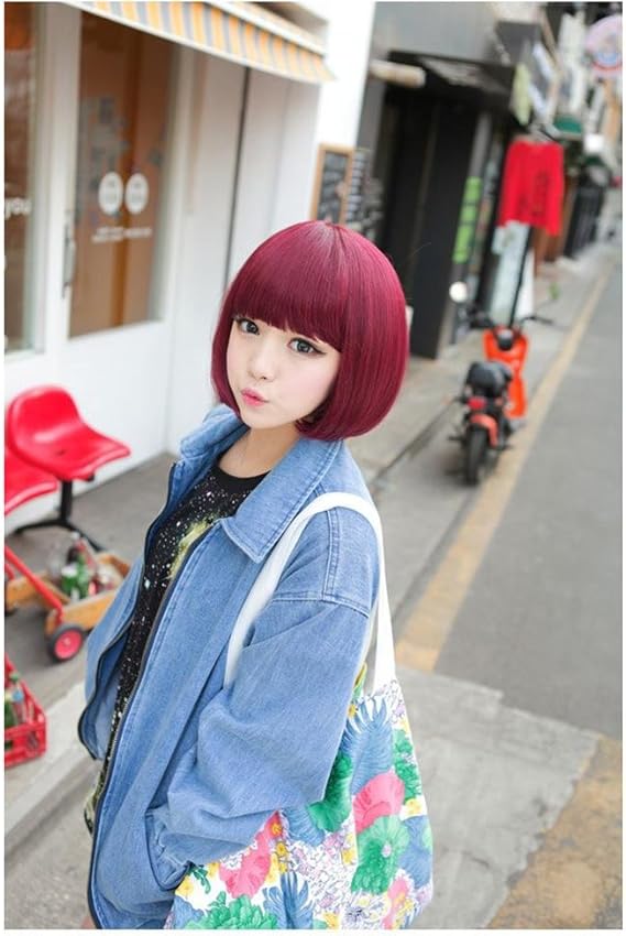 Amazon 新しいファッションレディコスプレウィッグショートボブボブウィッグハロウィンウィッグフルウィッグ Red Wine フルウィッグ 通販