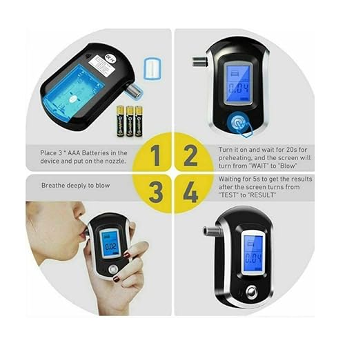 Miniatura 6 de Alcoholímetro, alcoholímetro de precisión de grado profesional a probador con 10 boquillas, alcoholímetro portátil para conductores o uso doméstico.