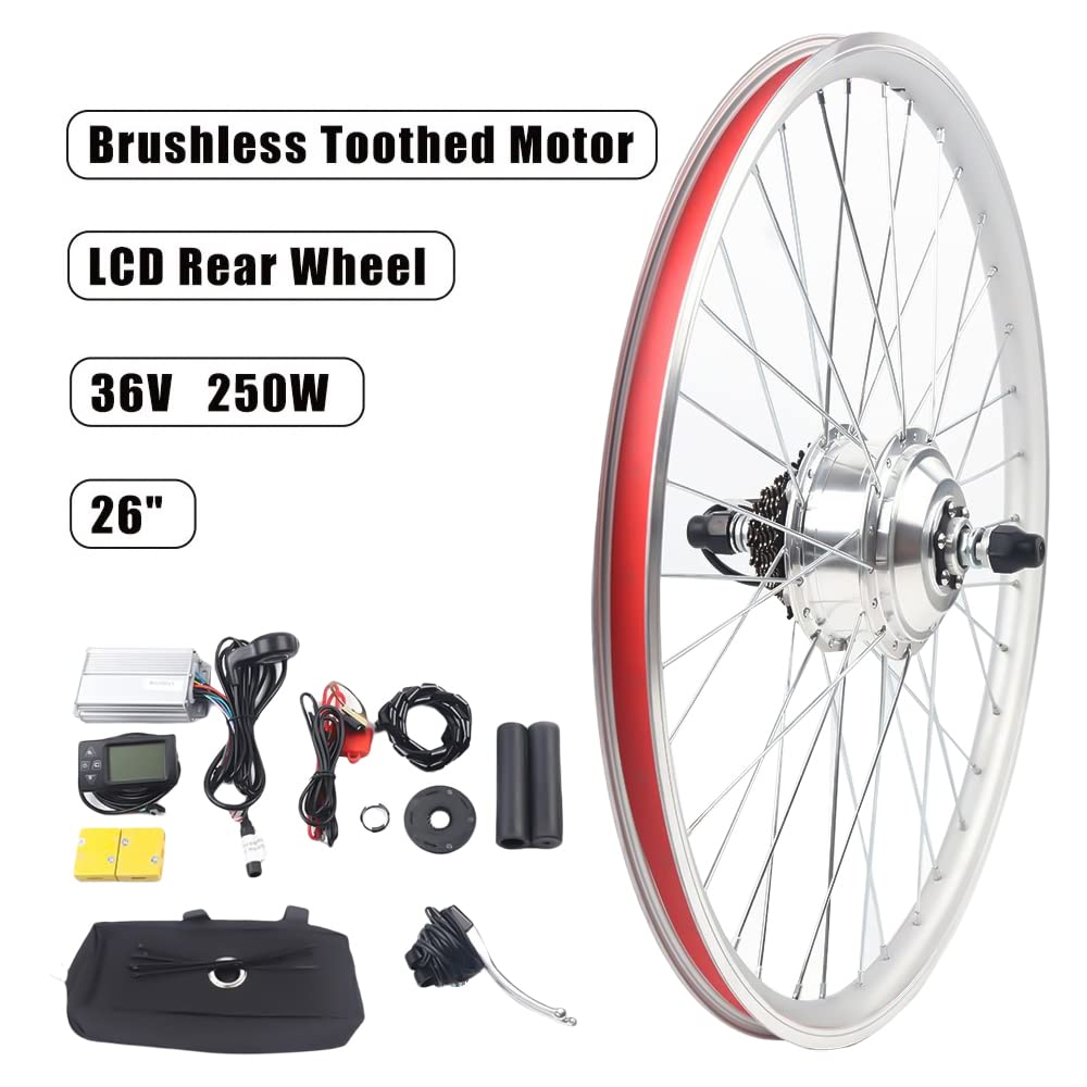 26 Zoll 36V Ebike Umbausatz 250W Elektrofahrrad Umbausatz Heckmotor Elektrofahrrad Conversion mit LCD Display, DIY E-Bike Bausatz