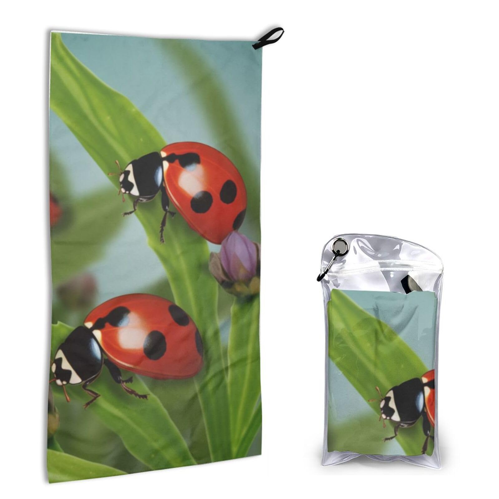 BWWHCCTI Quick Dry Hand Towel With Bag - Ladybug Printed Super Absorbent Face Cloth Microfiber Travel Sports Towels 40x80cm