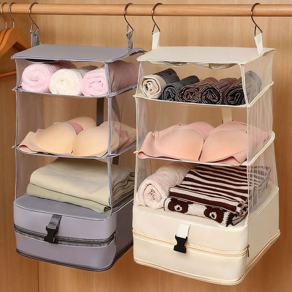 Leichte Kleidertasche aus Polyester zum Aufhängen mit organisierter Innenschicht für Schrank und Koffer (schwarz)