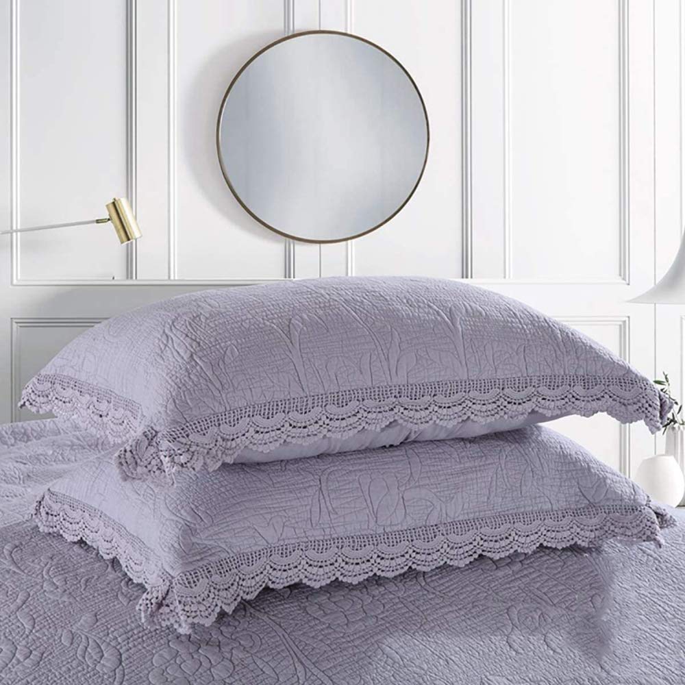 Beauty MJ Couvre-Lit Matelassé 2 Personnes 230x250cm En 100% Coton Patchwork Bleu - Boutis D'Été Hypoallergénique Avec 2 Taies D'Oreiller Lavable