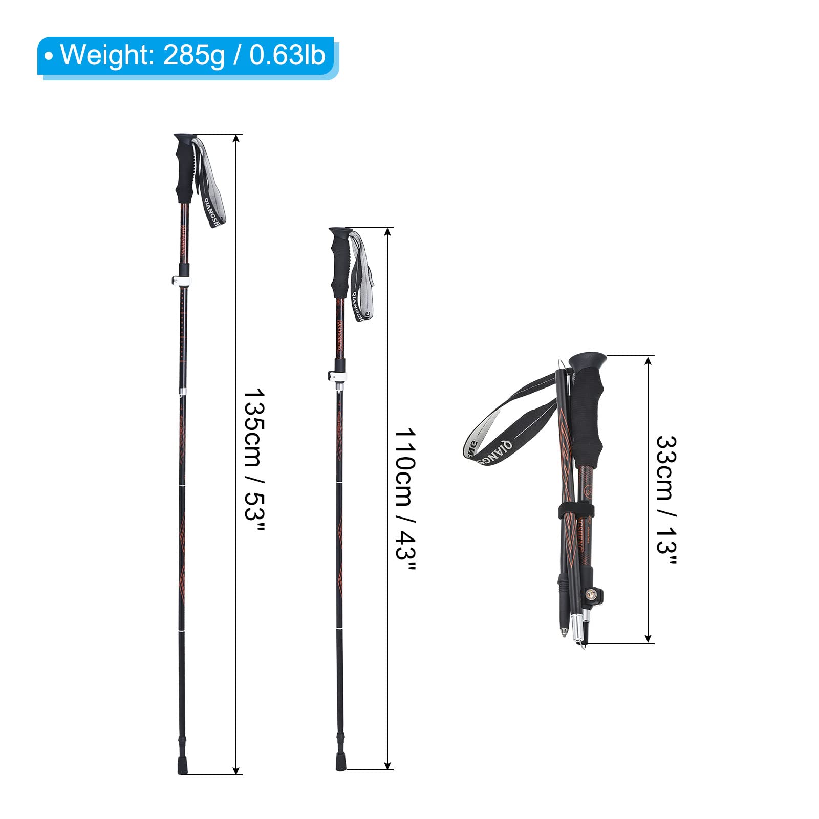 PATIKIL Senderismo Bastones, 2uds Plegables Senderismo Bastones 43-53 Pulgadas Telescópico Bastón Plegable con Cesta de Nieve Aluminio Aleación para Senderismo Caminar Campamento, Rojo